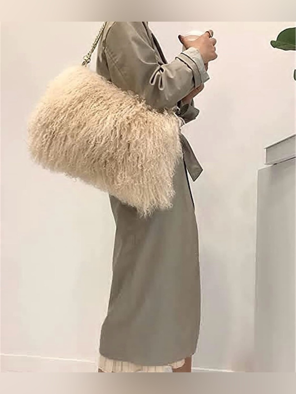 Genuine Mongolian Lamb Fur Handbag Real Curly Shearling Fur Luxury Shoulder Bag